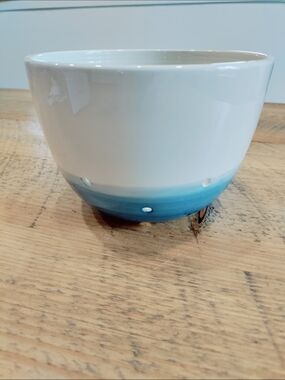 Hand Painted White Ceramic Bowl with Blue Ombre Base